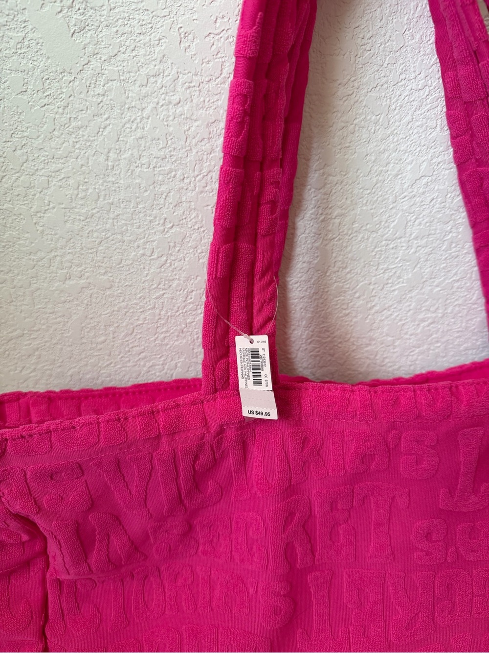 Victoria's Secret Towel Like Fabric Quilted Hot Pink Tote - Picture 2 of 7